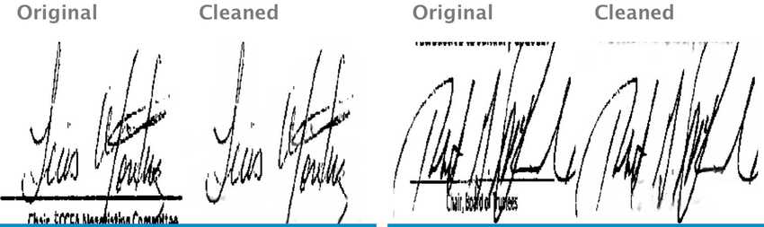 Example results using Signver in signature cleaning.