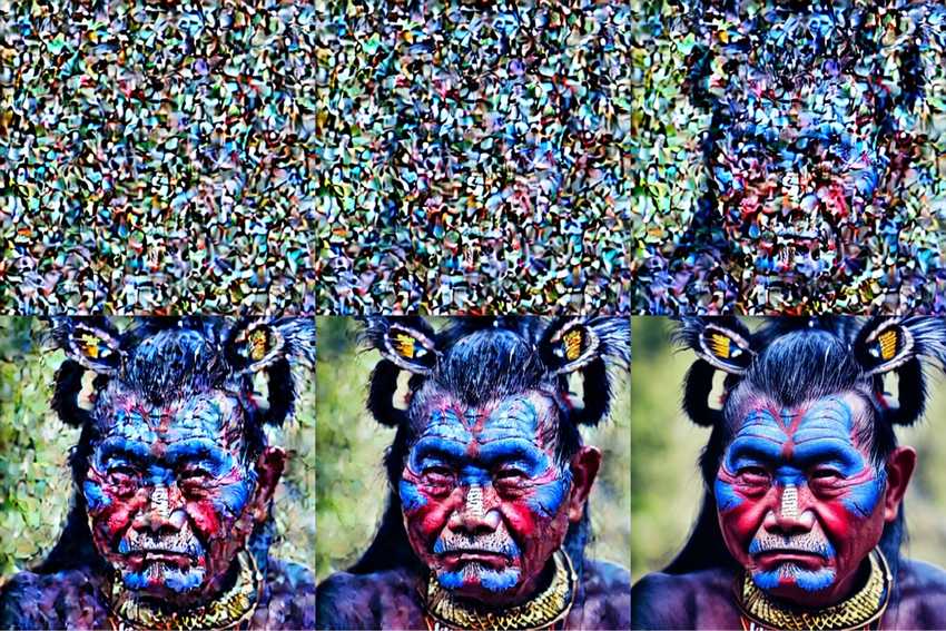 Images decoded from a latent diffusion model at various time steps in the denoising loop